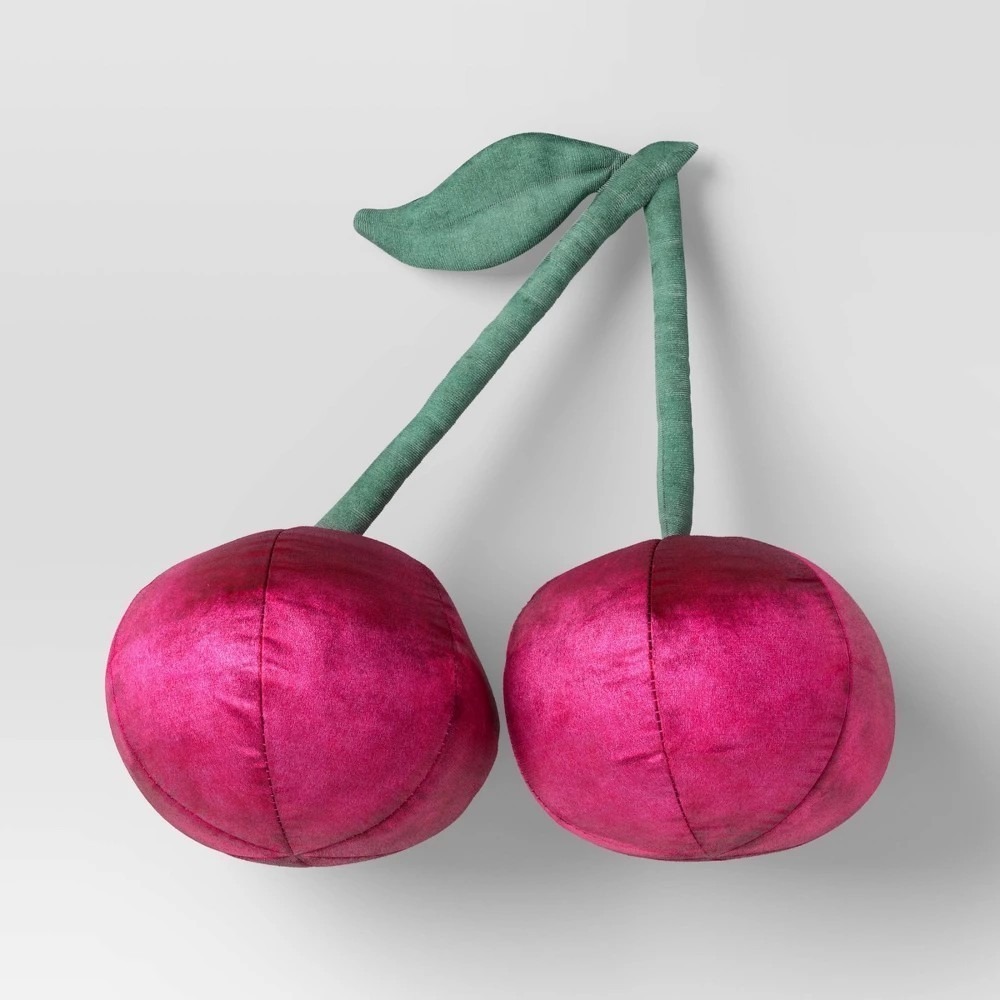 Room Essentials Cherries Forever Velvet Throw Pillow Cherry Pink 13x14‎